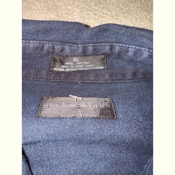 Y2K Anchor Blue Men's XL Denim Button-Up Shirt Dark Wash Long Sleeve - Picture 6 of 10